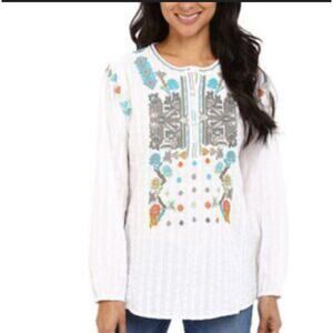 Anthropologie Dylan Cotton Embroidered Long Sleeve Tunic Top Boho Lg